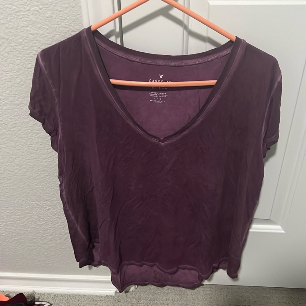 Purple American Eagle V-Neck Tee L
